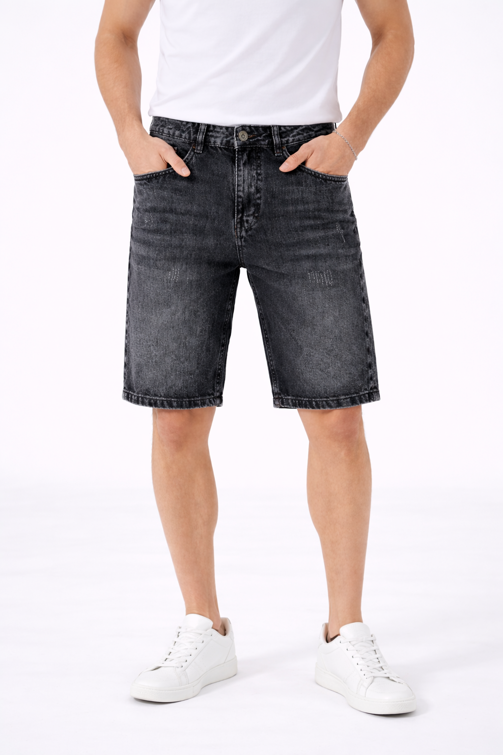 Bermudas Jean Homme Noir Délavé