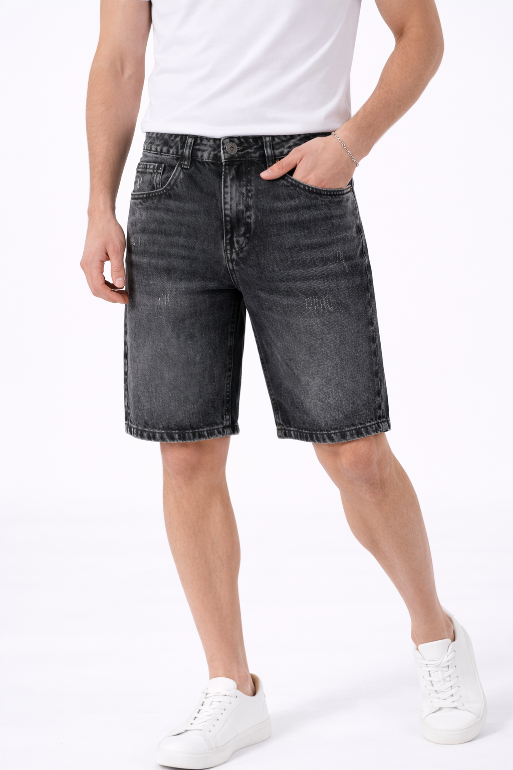 Bermudas Jean Homme Noir Délavé