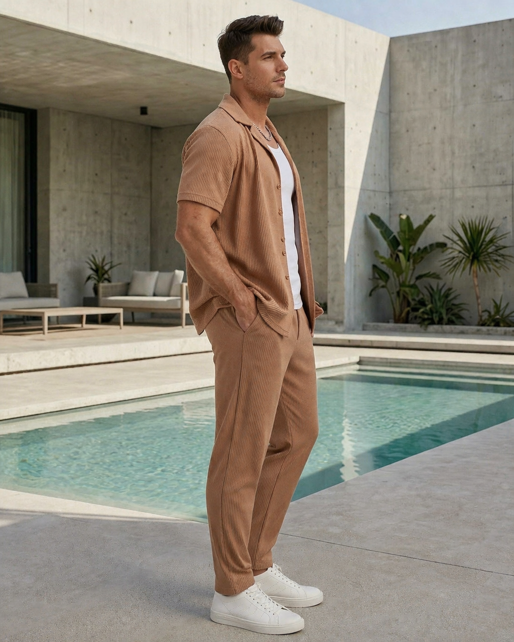 Ensemble Beige homme été Chemise manches courtes