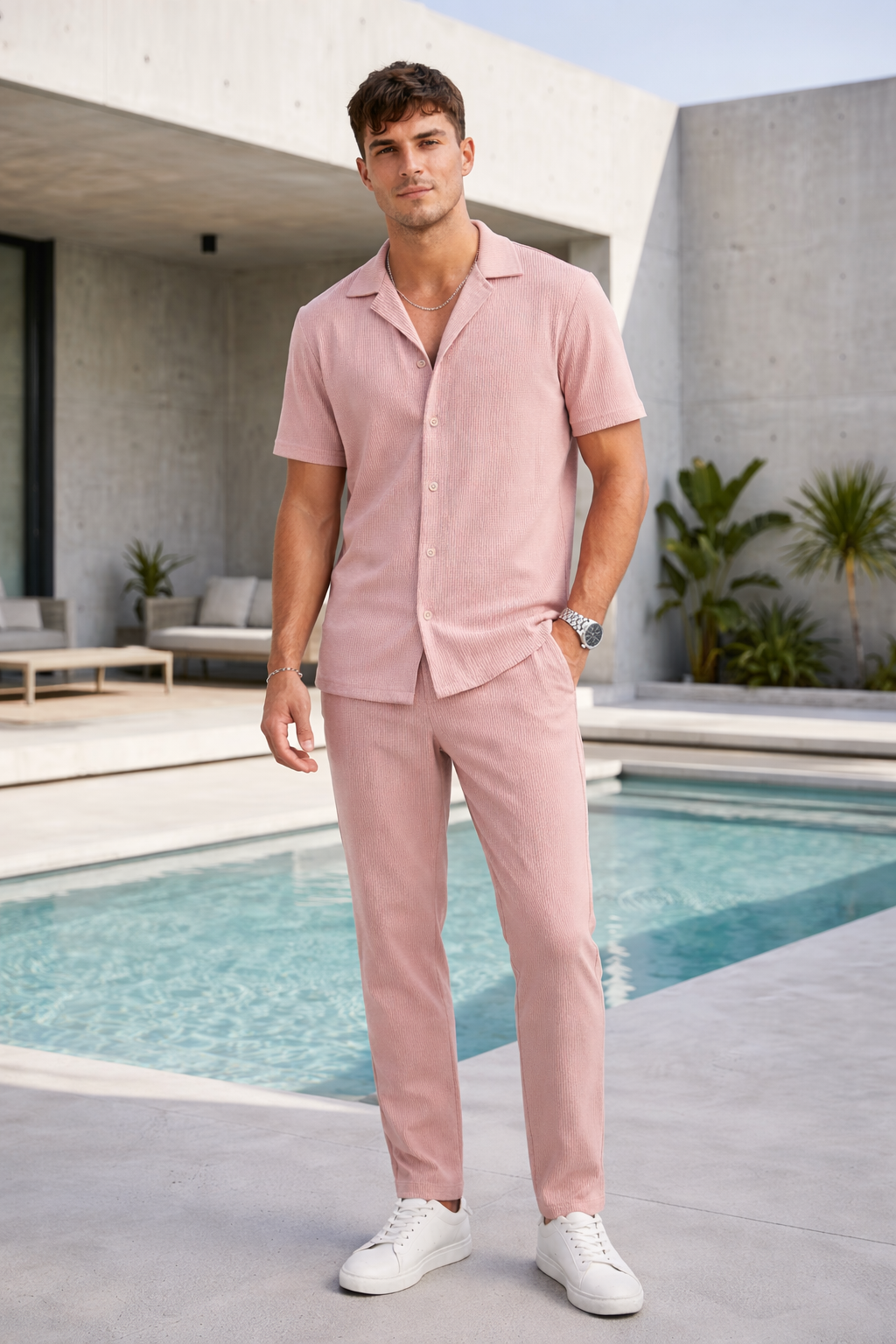 Ensemble rose homme été Chemise manches courtes
