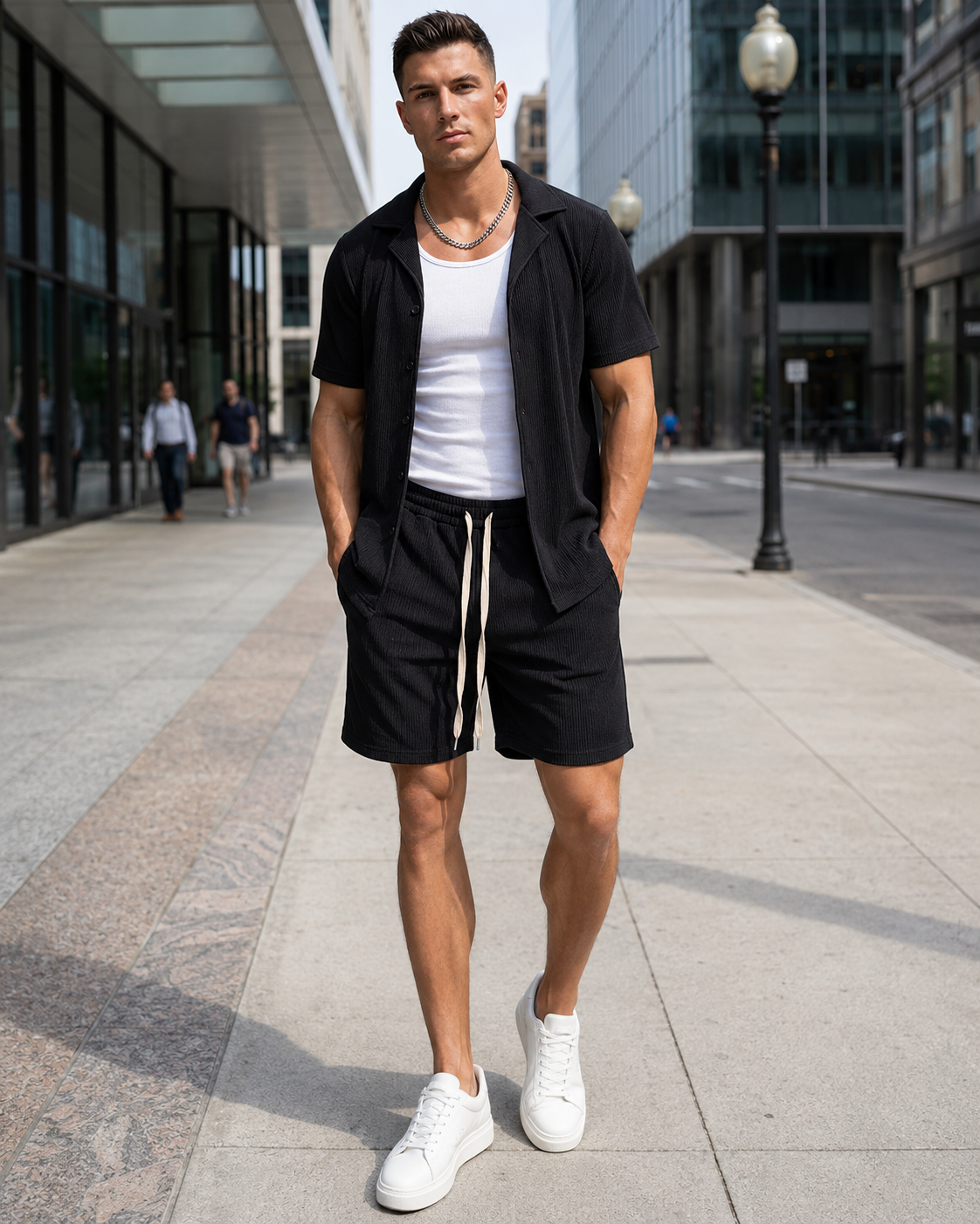 Ensemble chemise short homme noir