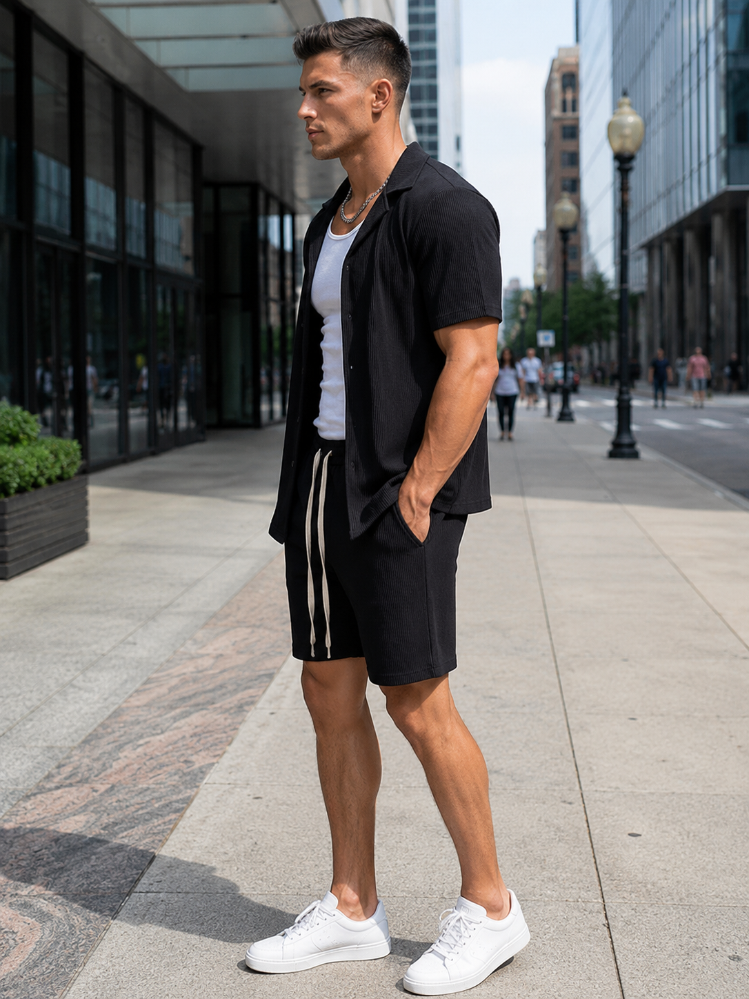 Ensemble chemise short homme noir