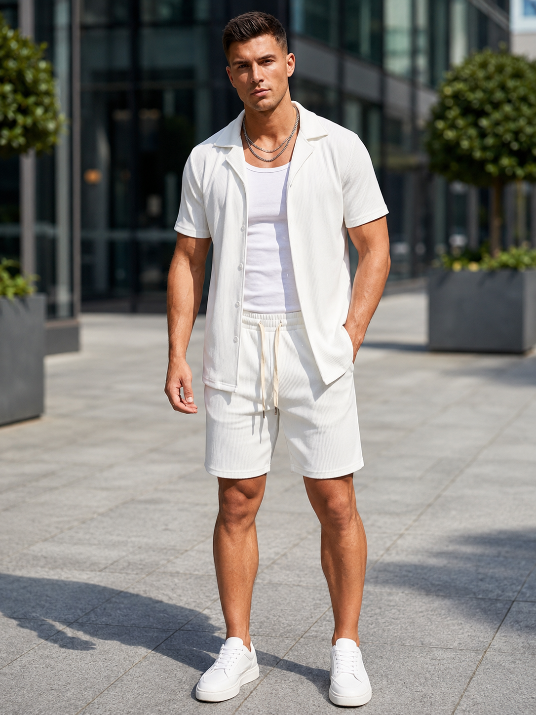 Ensemble chemise short homme blanc