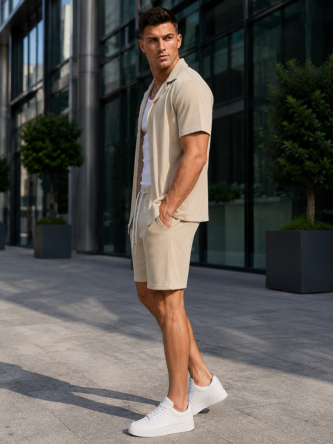 Ensemble chemise short homme blanc