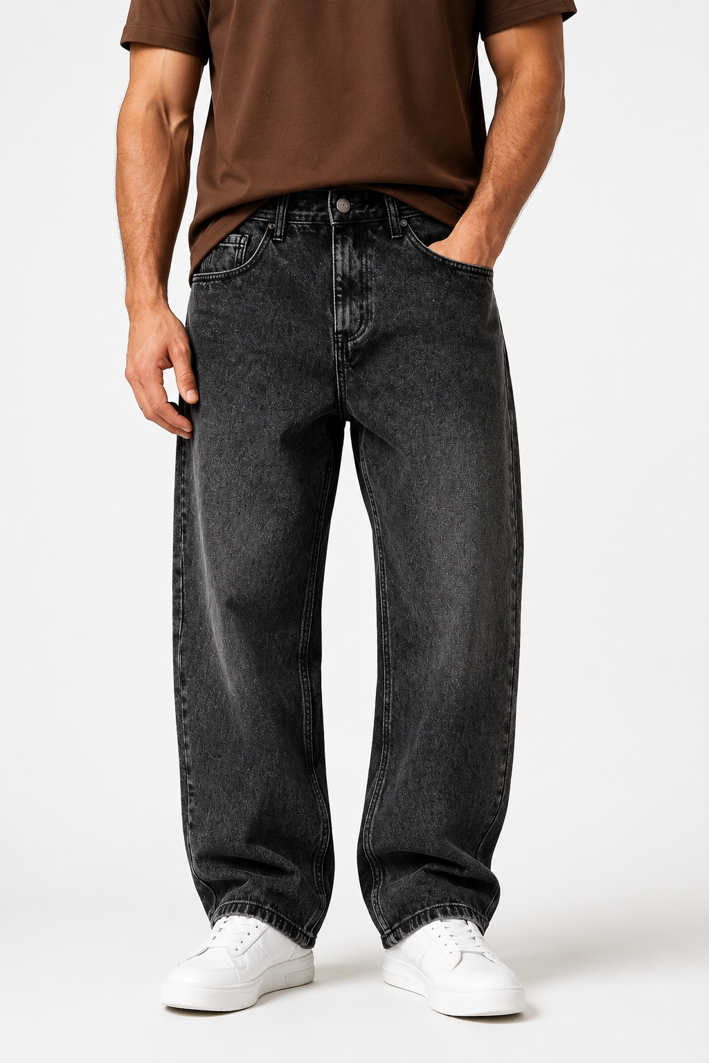 Jean homme noir délavé Baggy