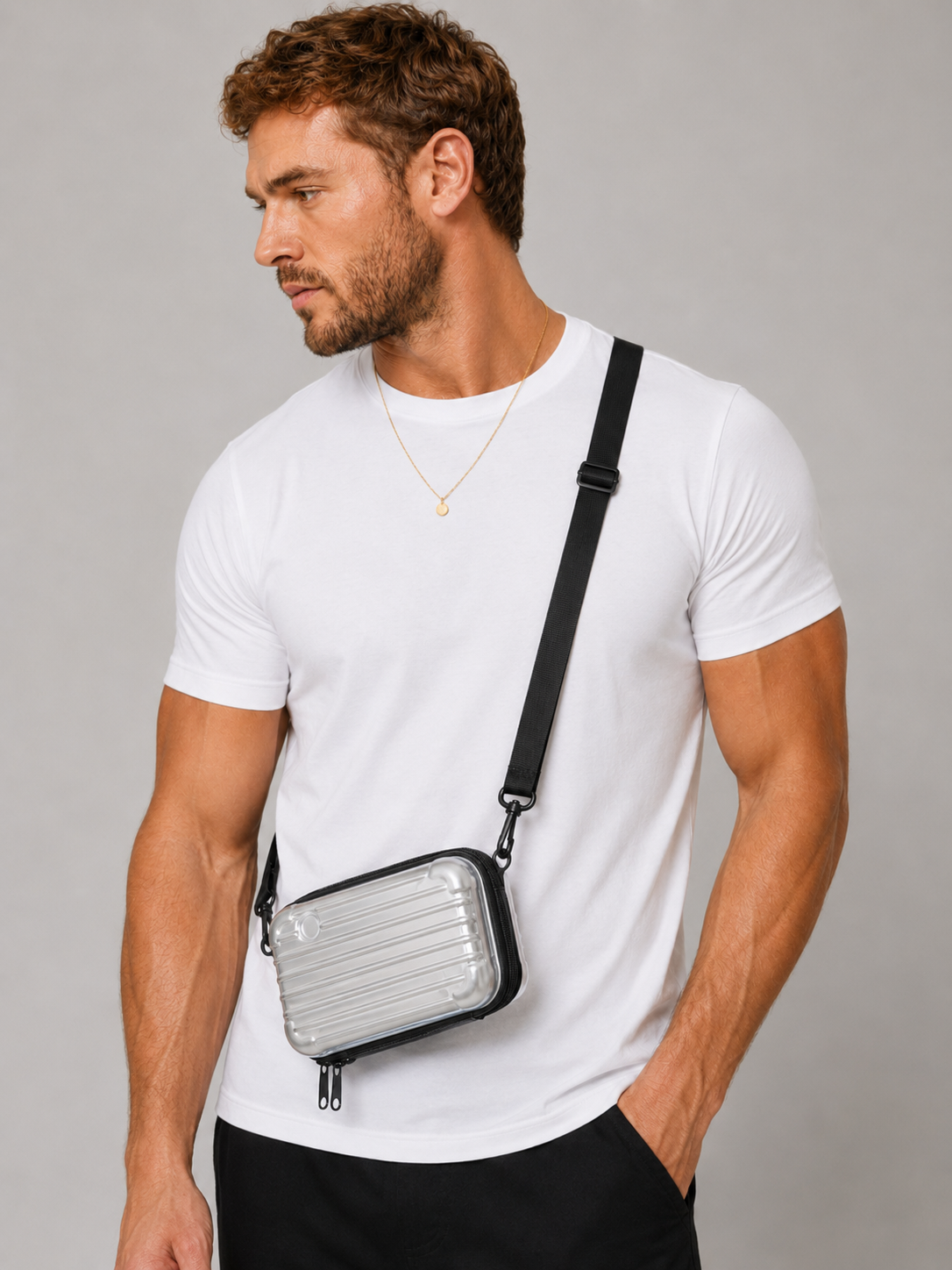 Sac bandoulière homme argenté