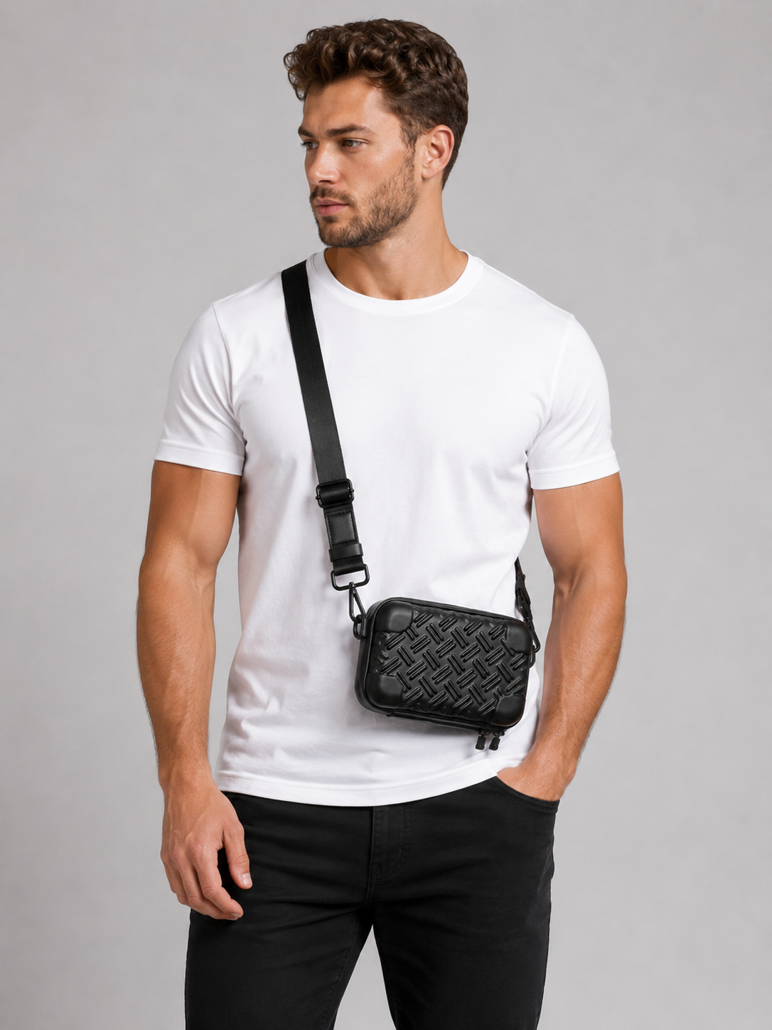Sac bandoulière homme noir matelassé