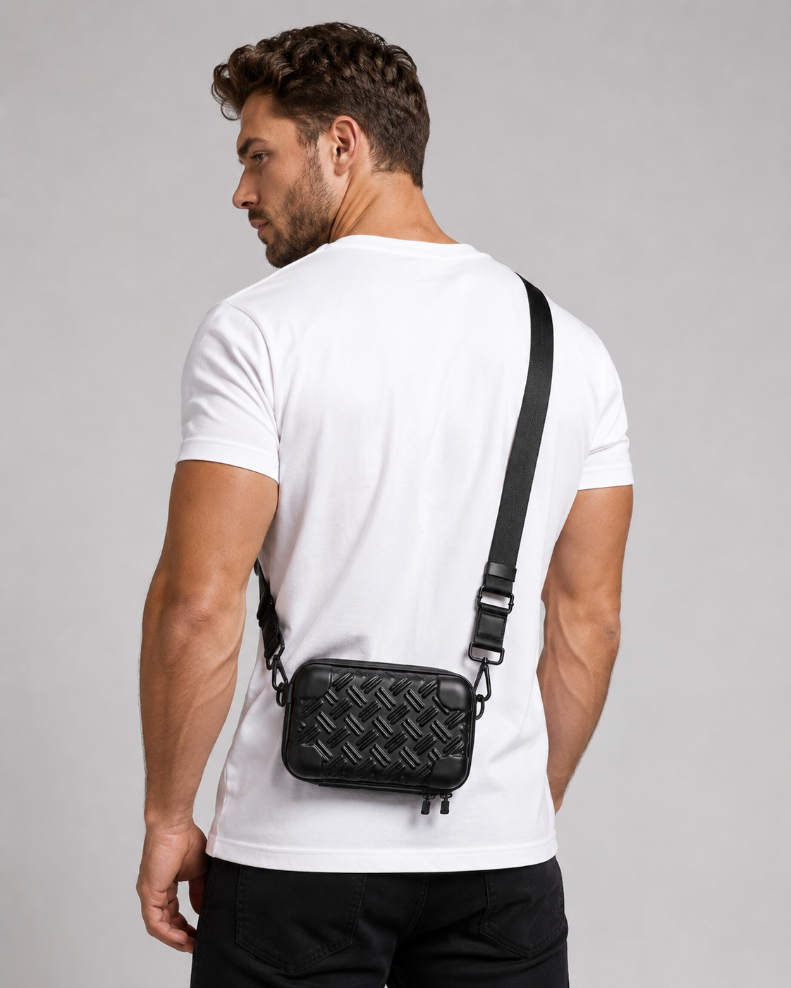 Sac bandoulière homme noir matelassé