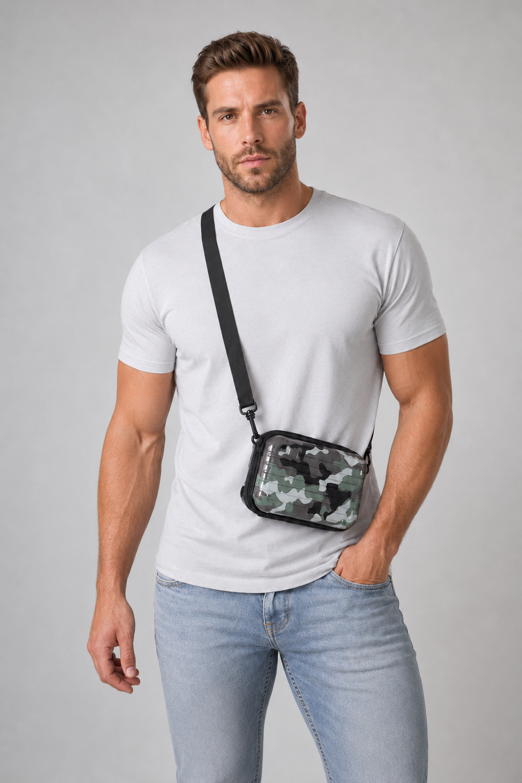 Sac bandoulière homme camouflage gris