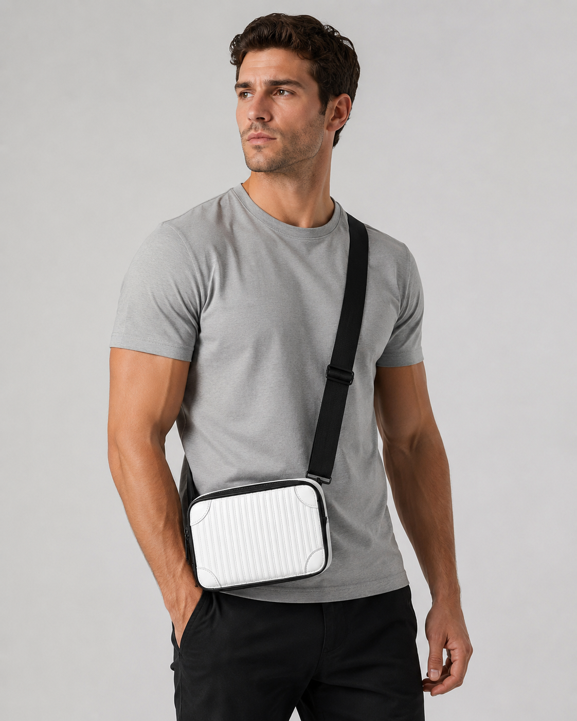 Sac bandoulière homme blanc matelassé
