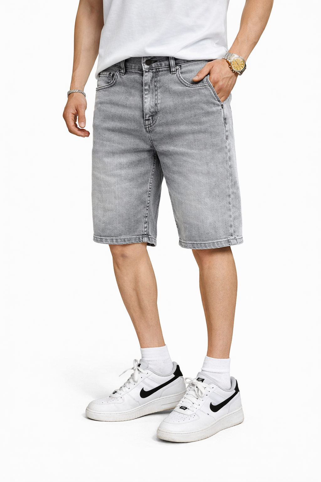 Bermudas Jean Homme Gris Délavé