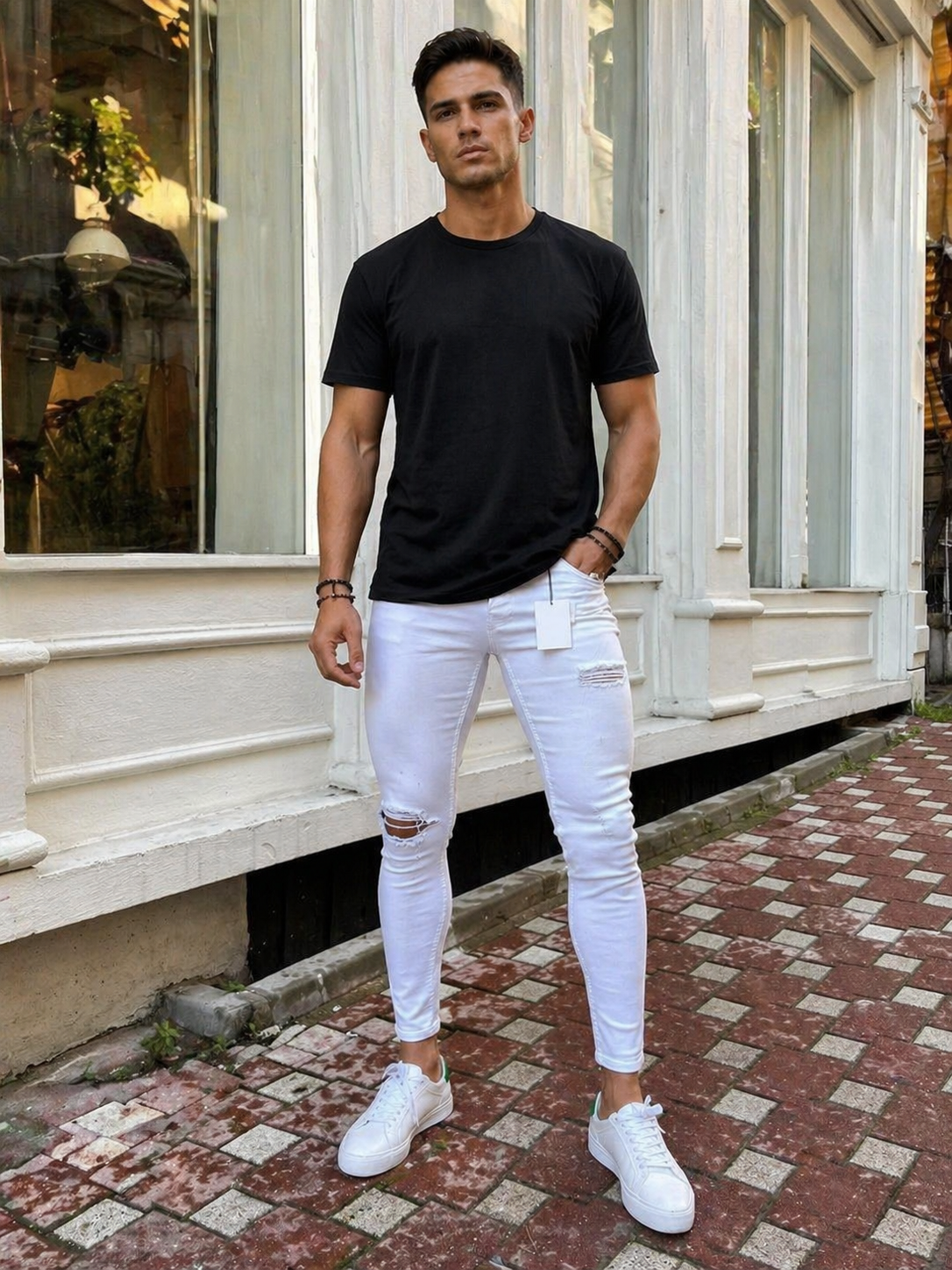 Jean homme blanc skinny déchiré
