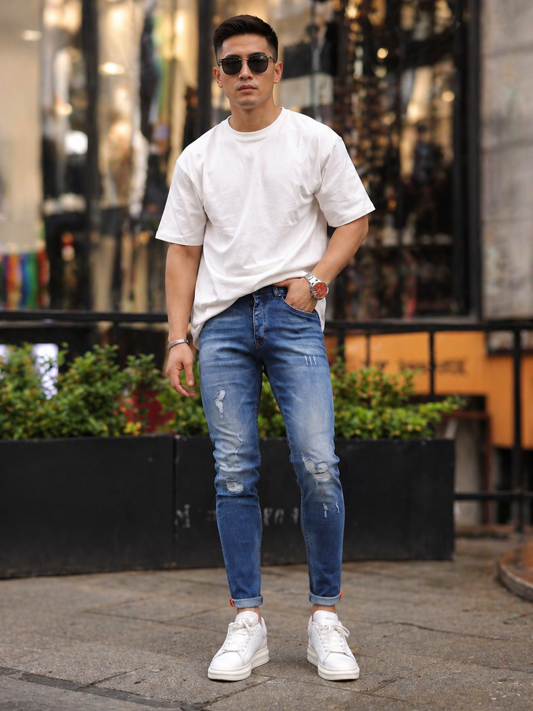 Jean homme bleu délavé déchiré