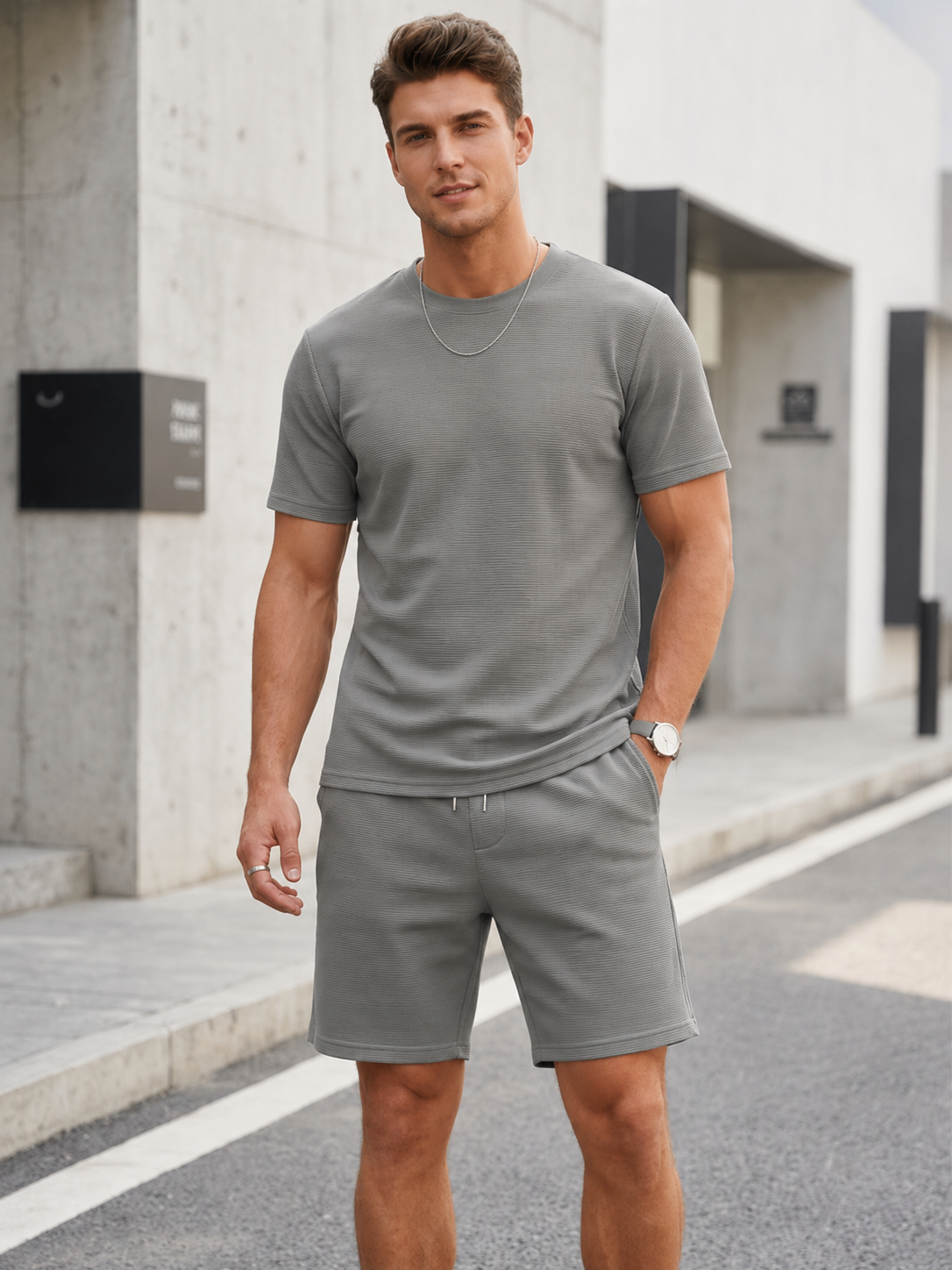 Ensemble homme gris texturé