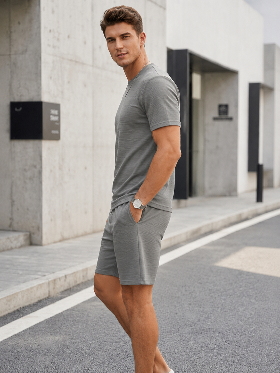 Ensemble homme gris texturé