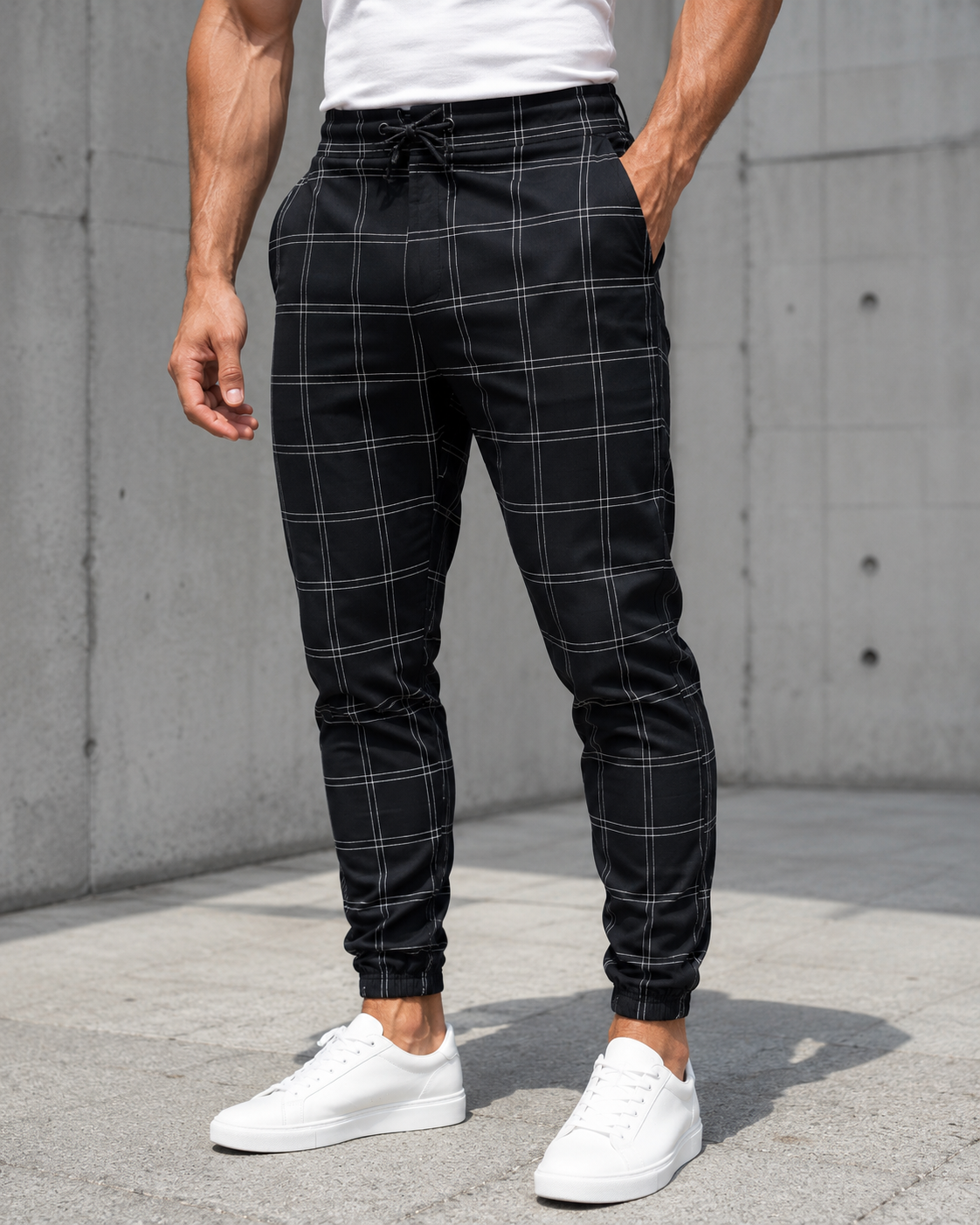 Pantalon jogger homme noir à carreaux