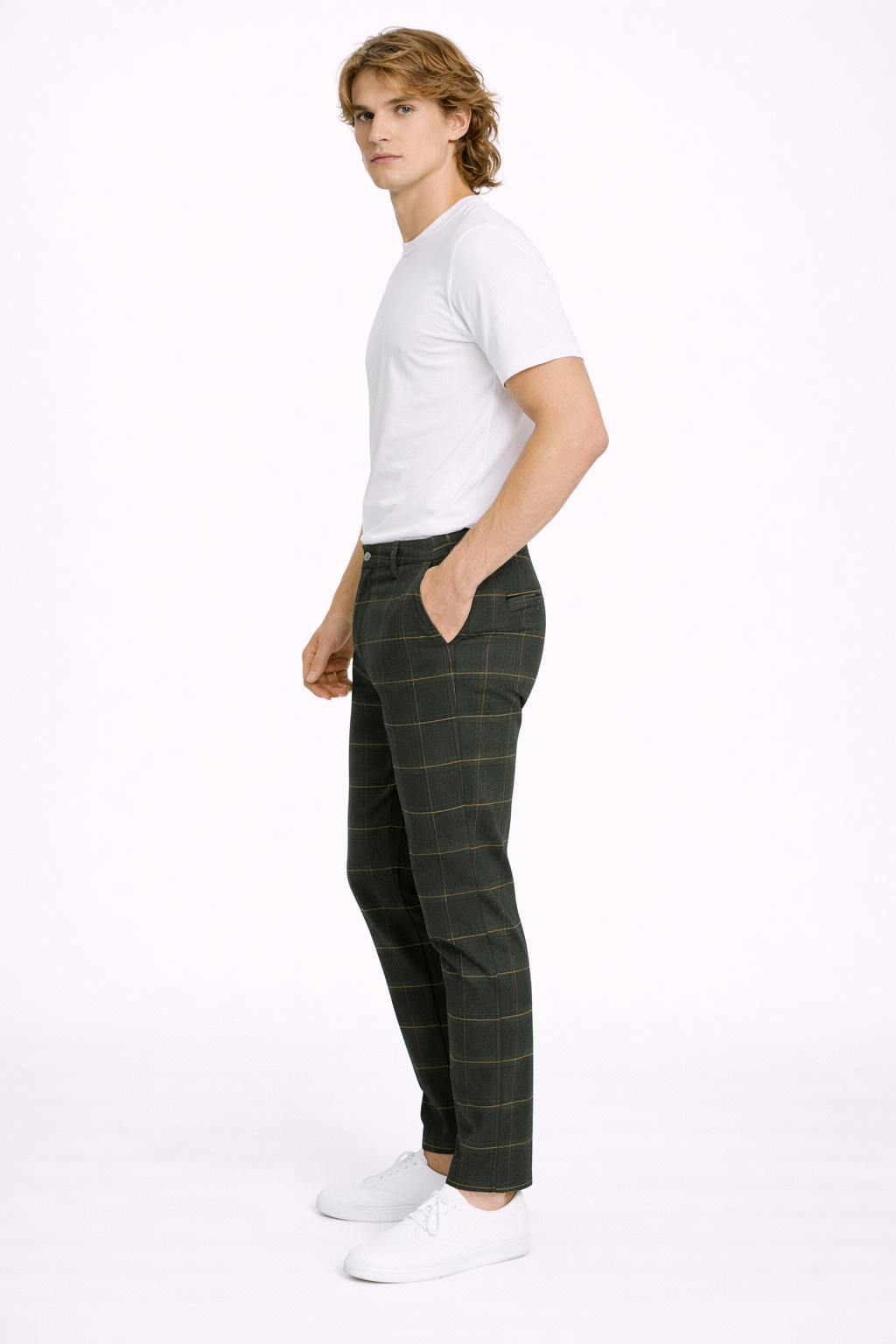 Pantalon Homme Slim Fit à Carreaux Vert