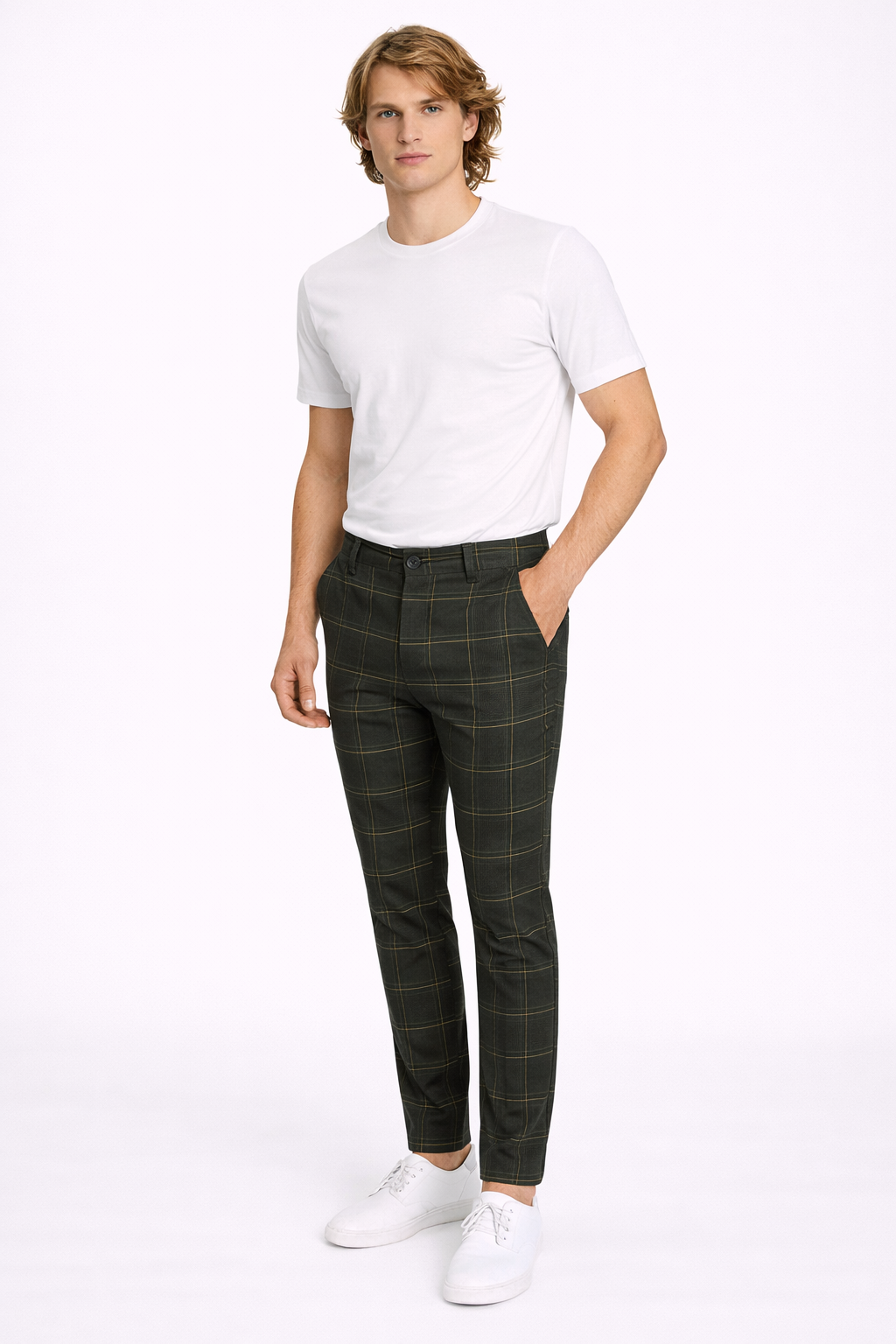 Pantalon Homme Slim Fit à Carreaux Vert