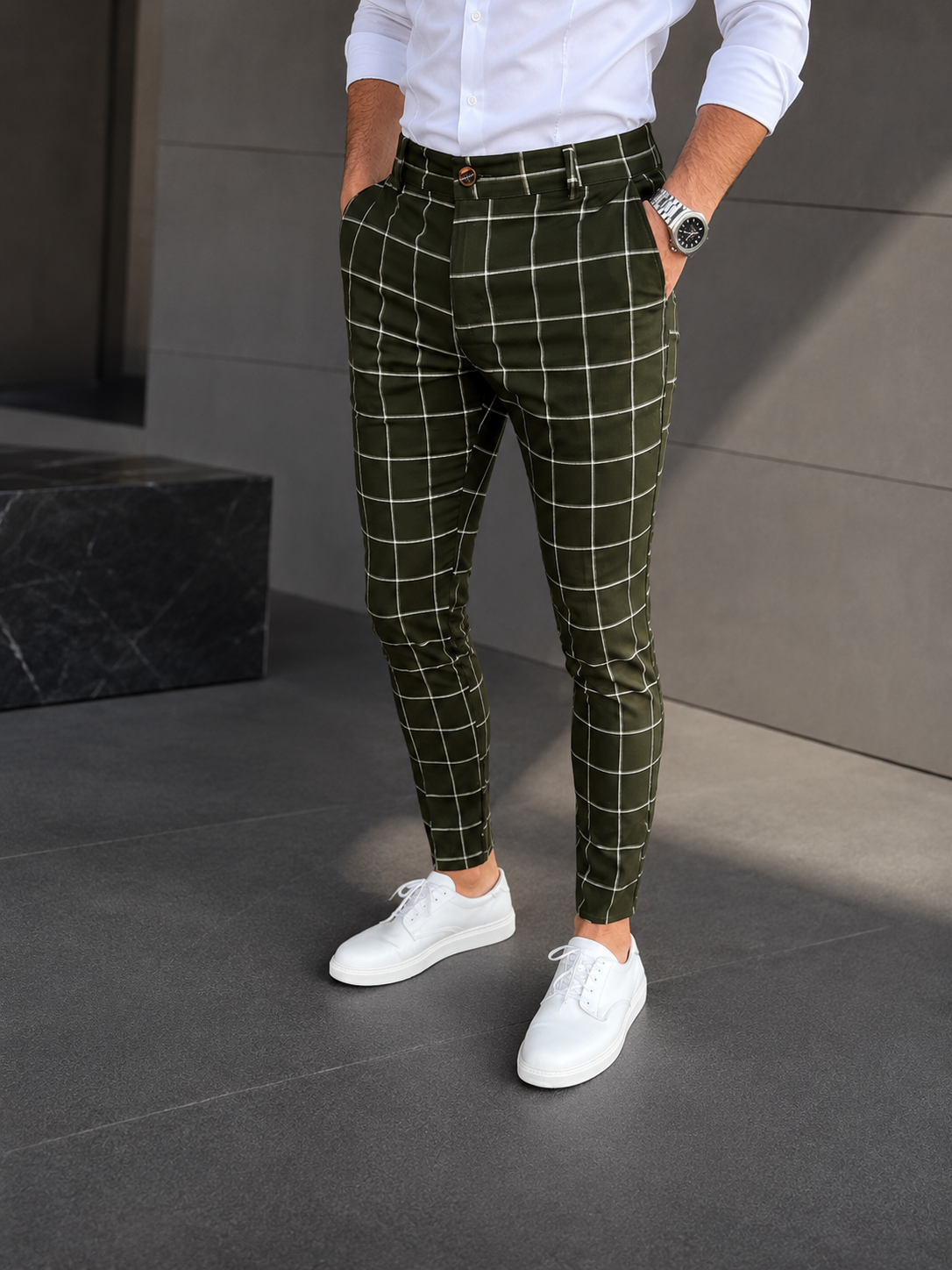 Pantalon homme vert  à carreaux