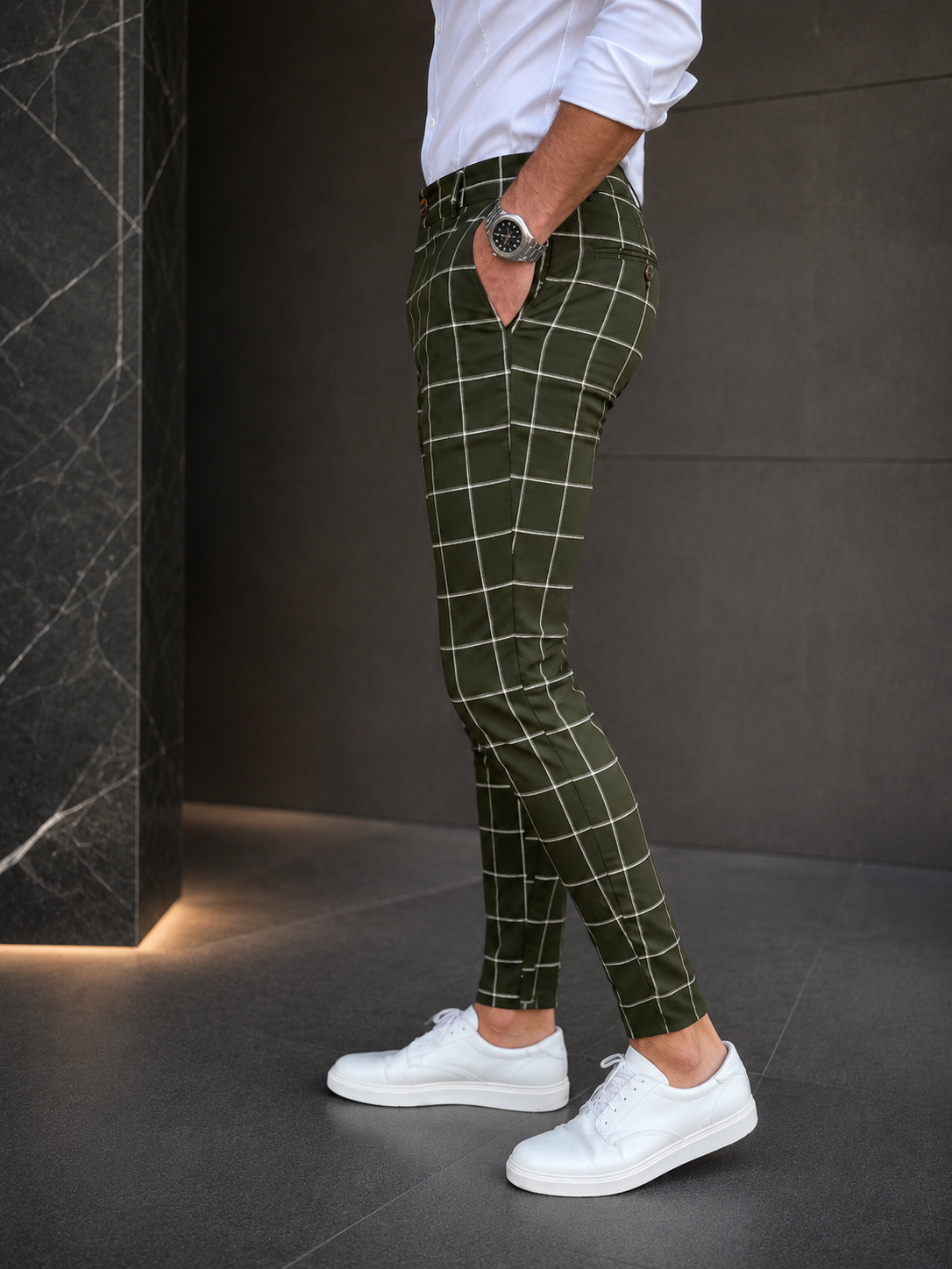 Pantalon homme vert  à carreaux