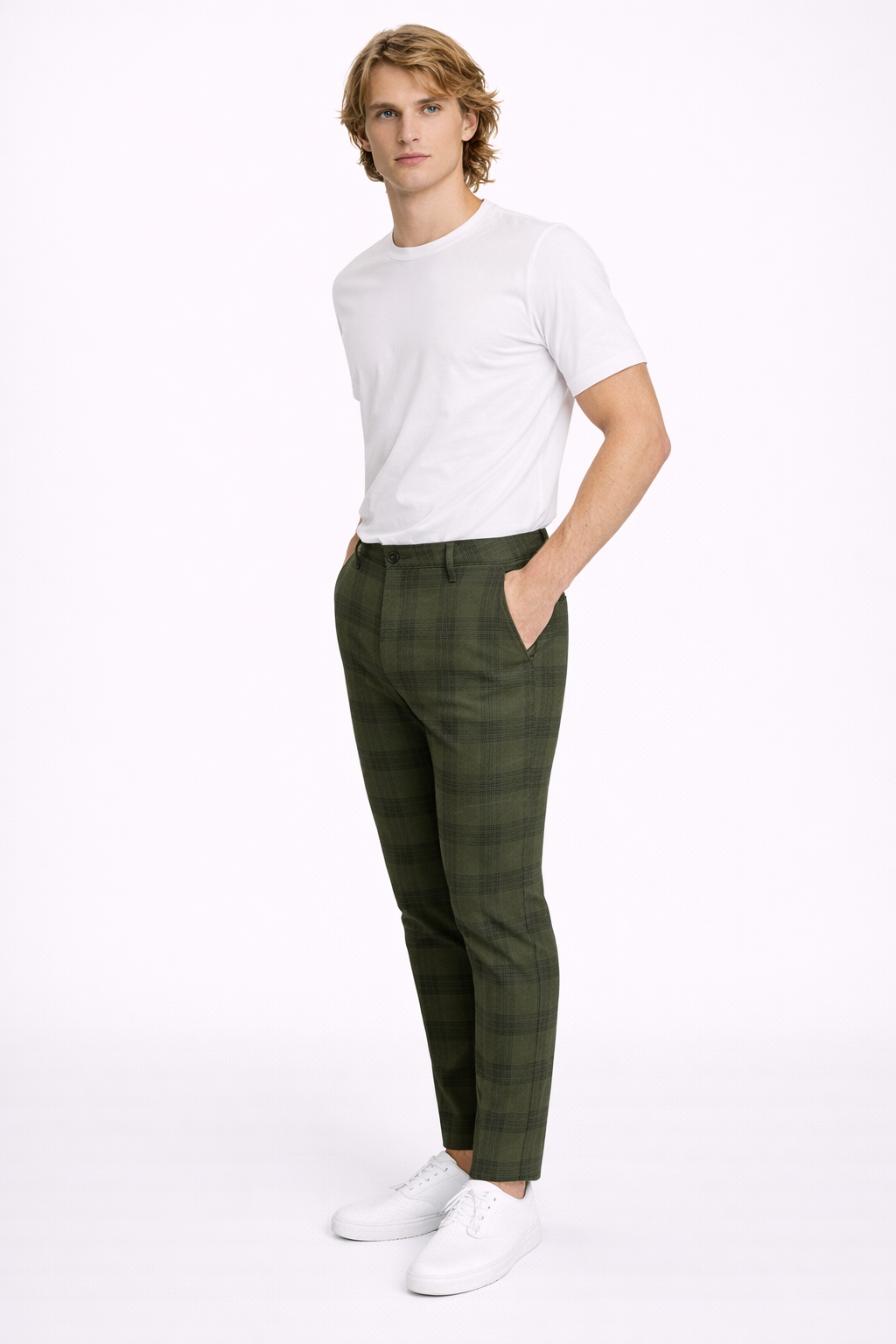 Pantalon Homme Slim Fit à Carreaux Vert