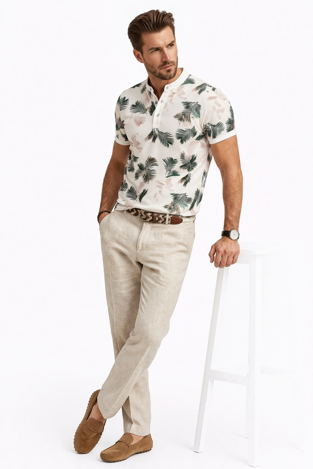 Polo homme imprimé feuillage tropical