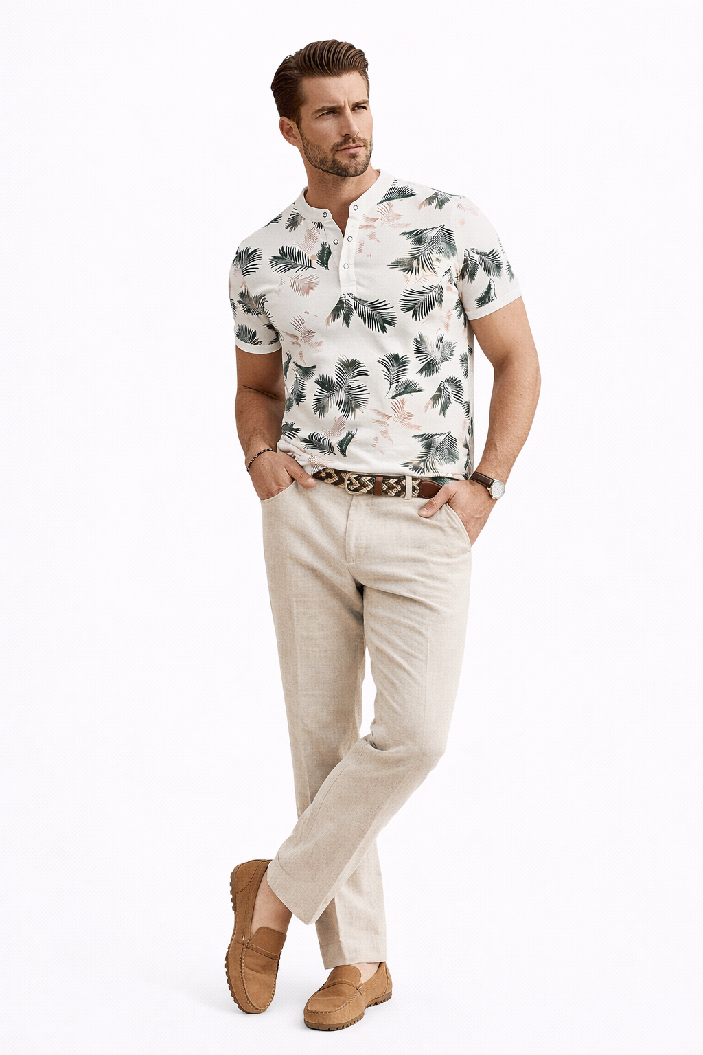 Polo homme imprimé feuillage tropical
