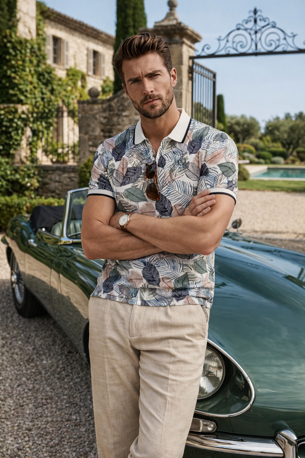 Polo homme imprimé feuillage