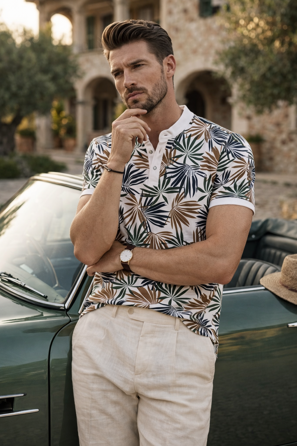 Polo homme imprimé feuillage