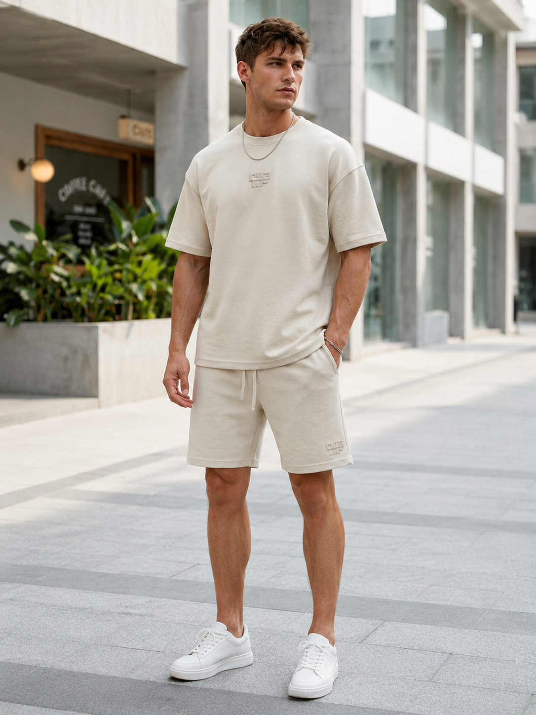 Ensemble homme beige t-shirt short