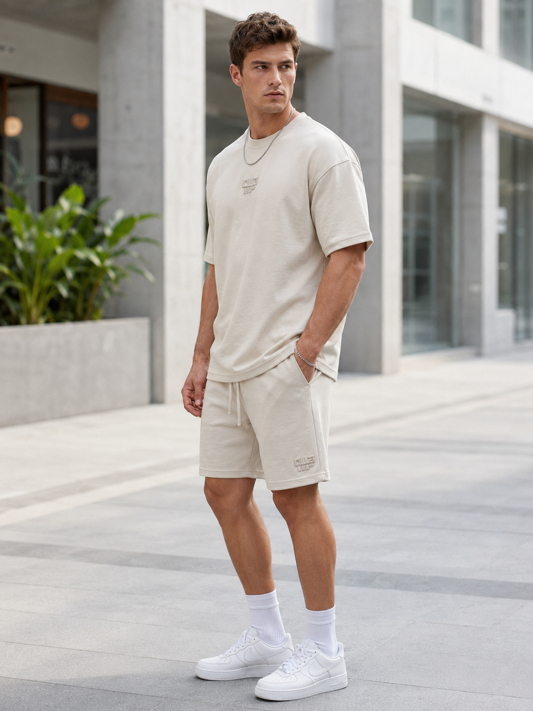 Ensemble homme beige t-shirt short