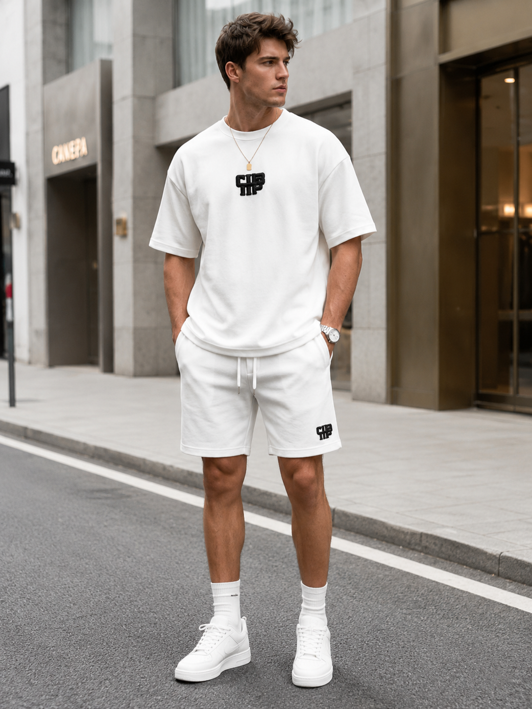 Ensemble homme blanc t-shirt short