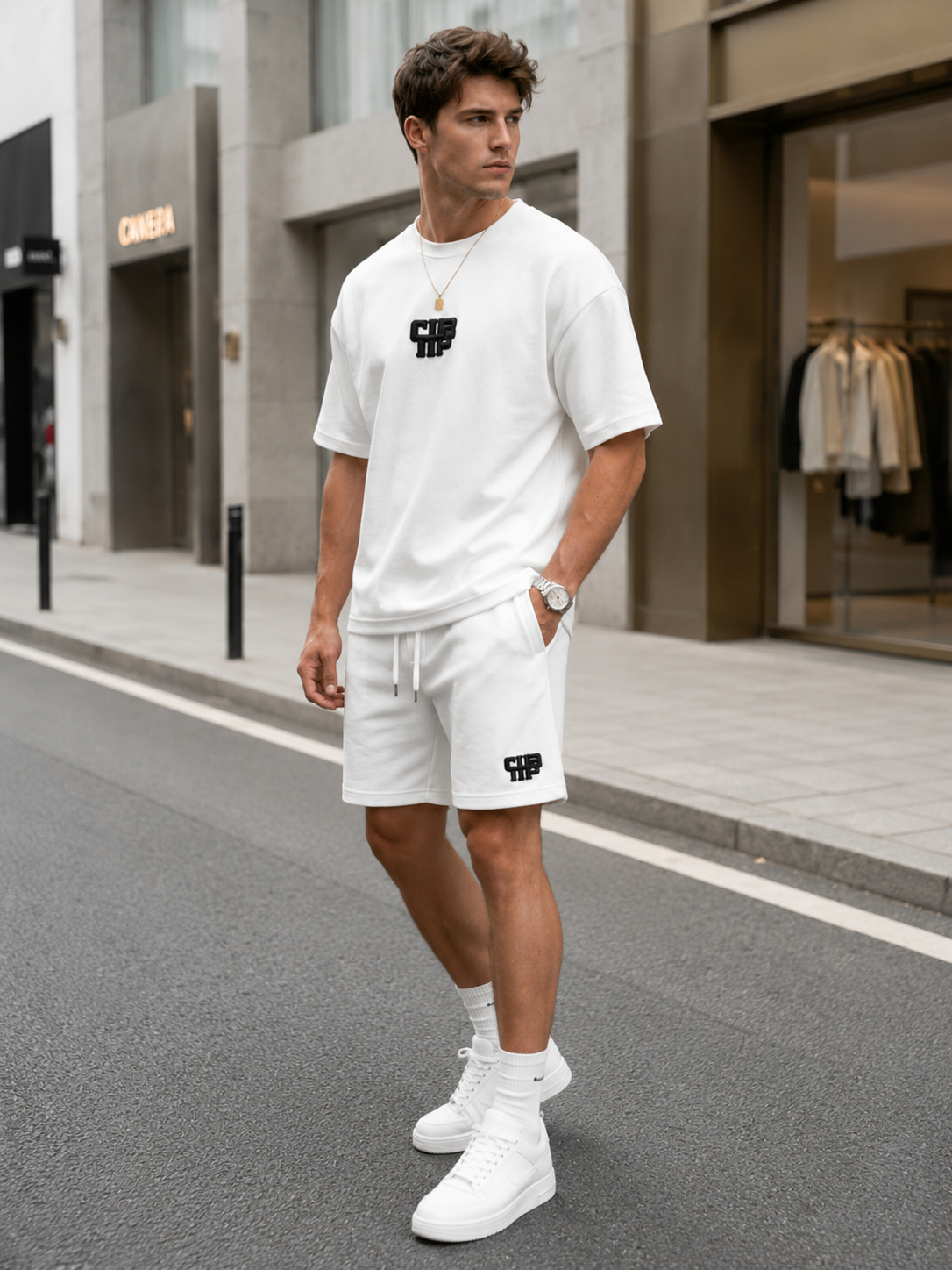 Ensemble homme blanc t-shirt short