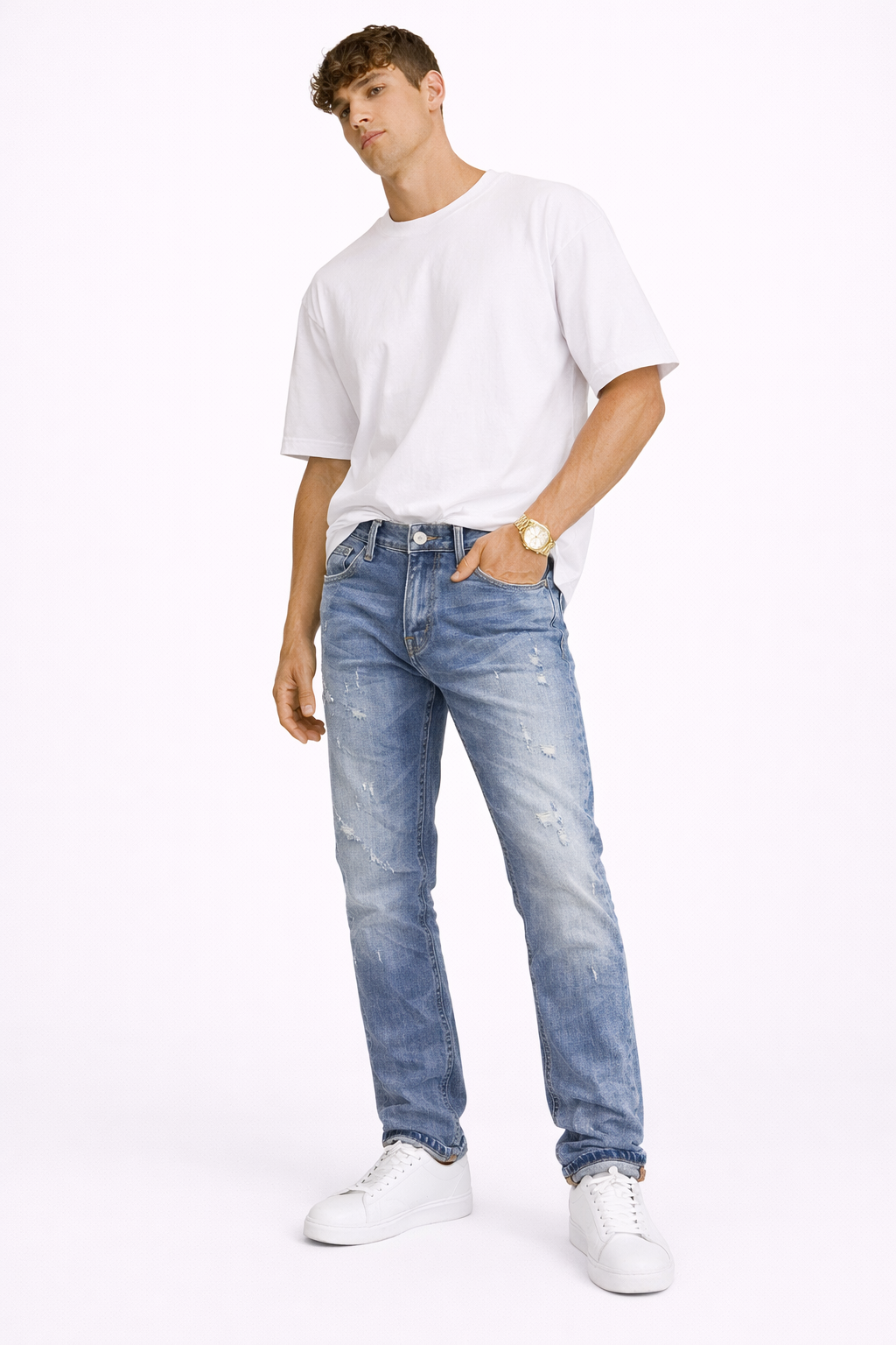 Jean Homme Effet Usé Bleu