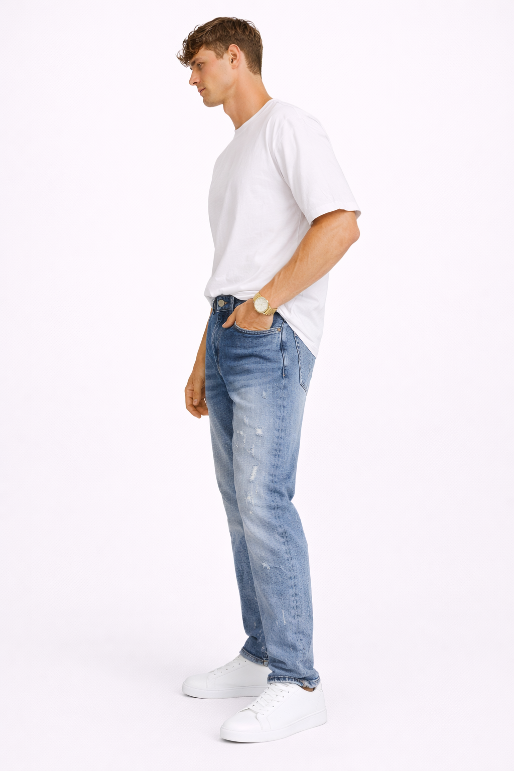 Jean Homme Effet Usé Bleu