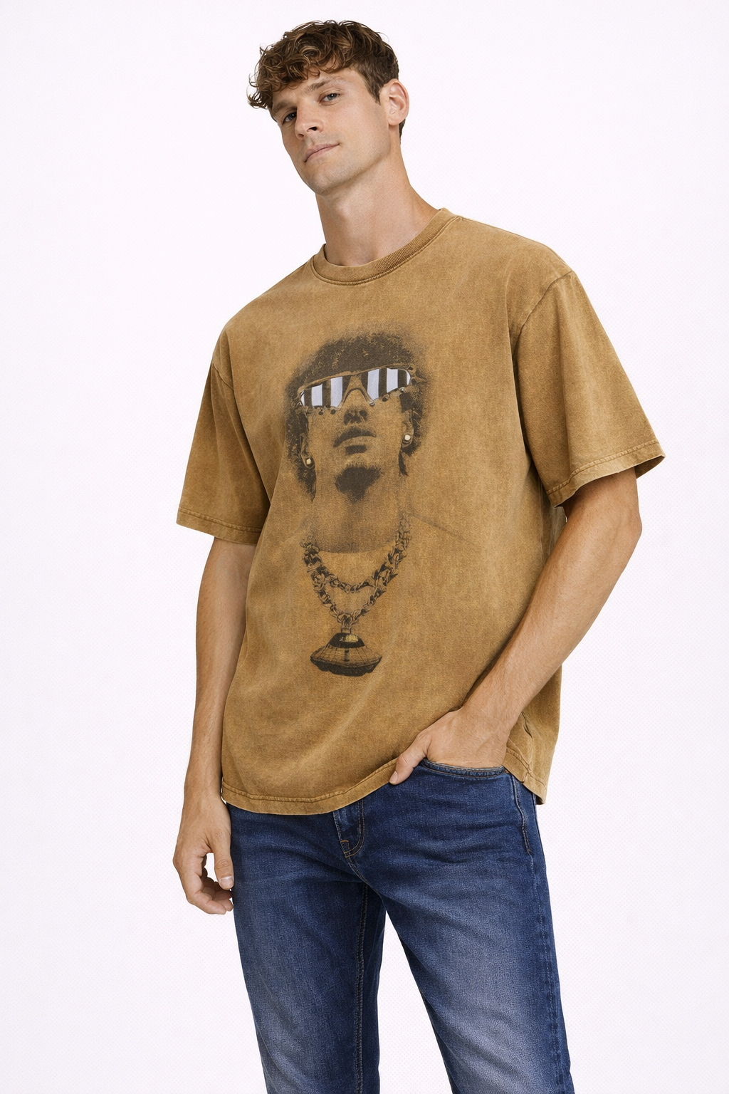 T-shirt Homme Imprimé Vintage Camel