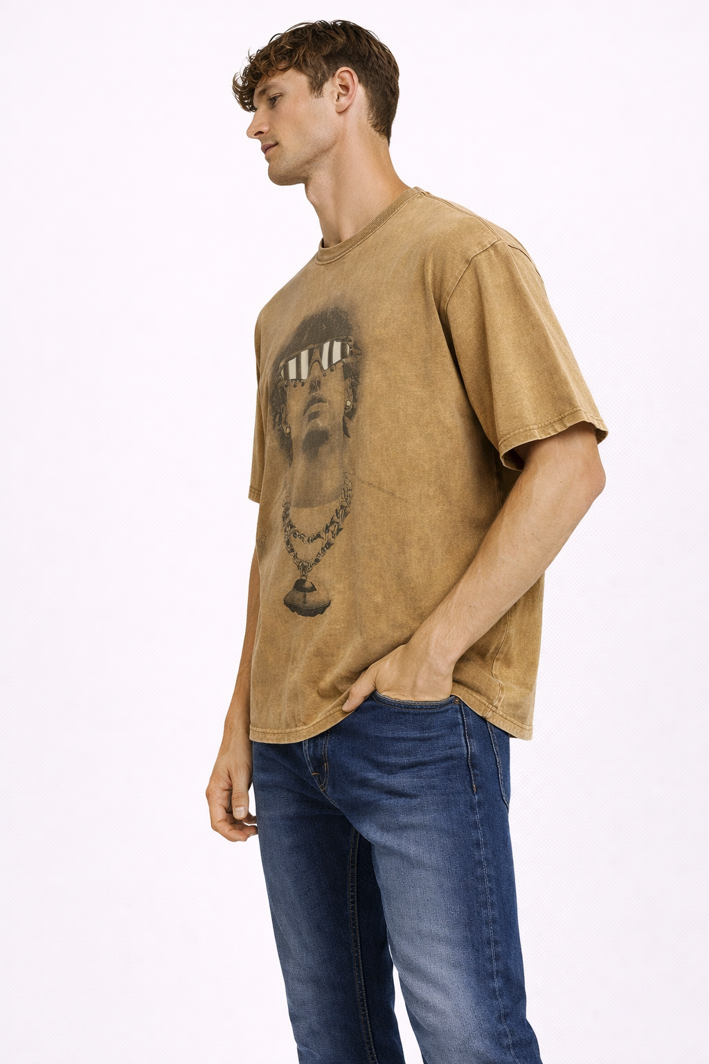 T-shirt Homme Imprimé Vintage Camel