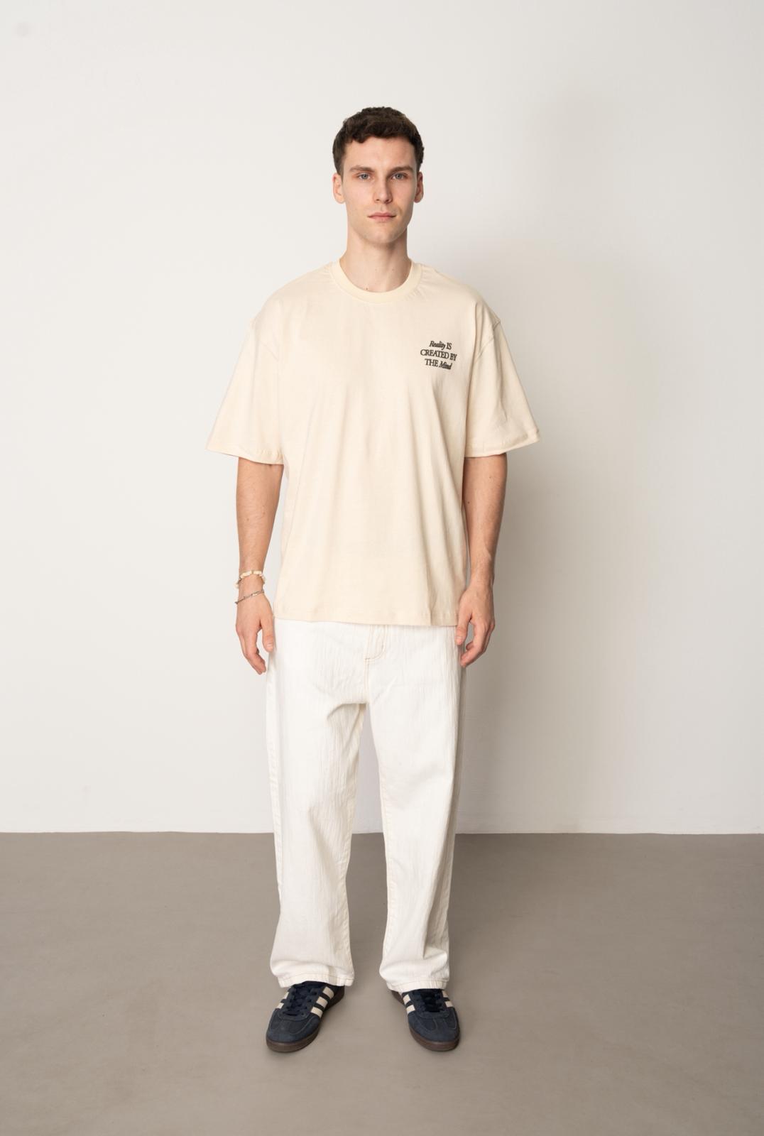 T-shirt Oversize Homme BEIGE – Imprimé Fleurs