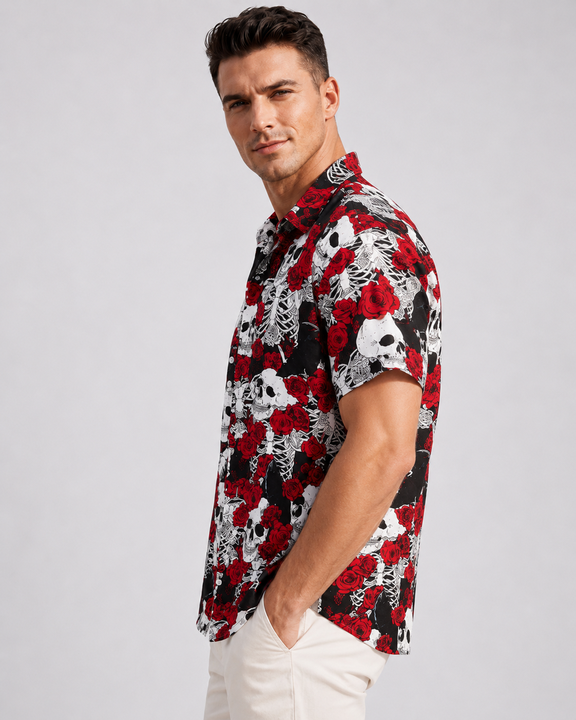 Chemise homme manches courtes rouge imprimé