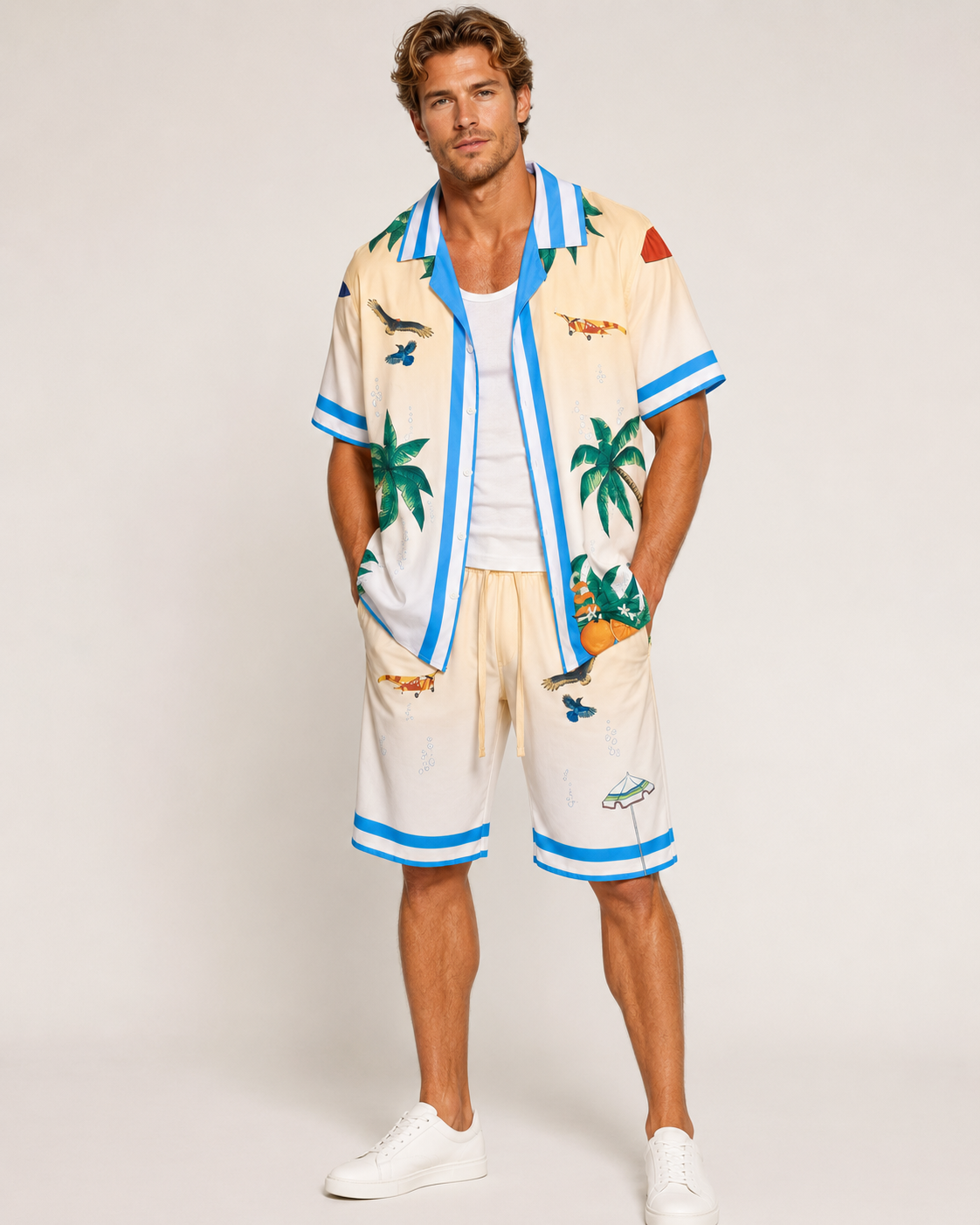 Ensemble homme chemise short beige