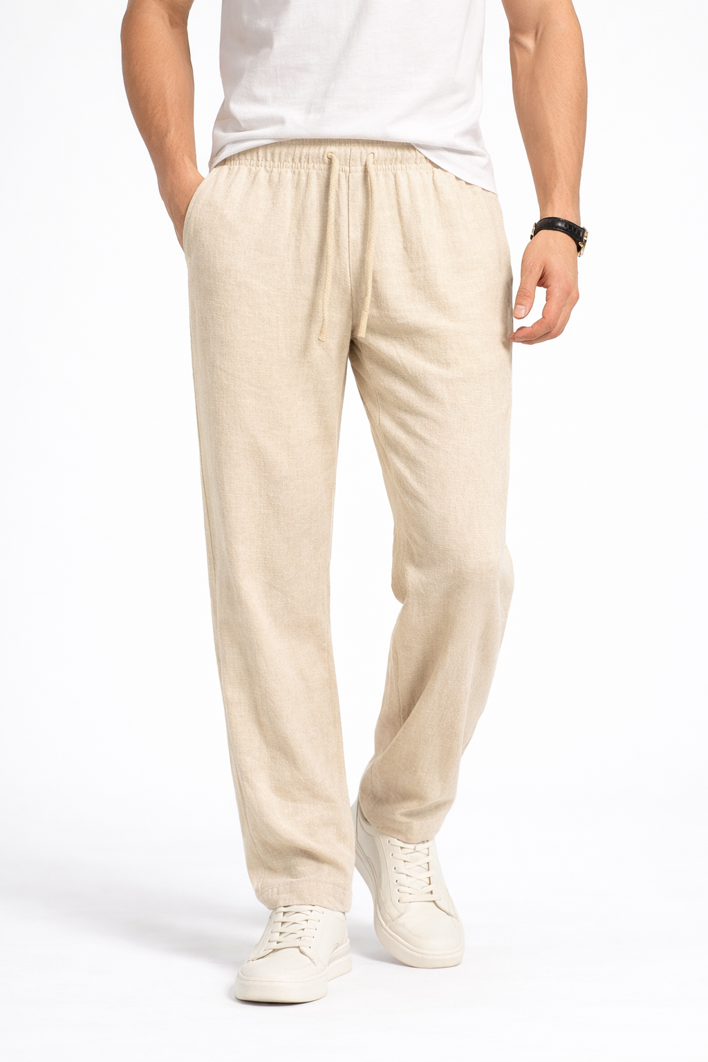 Pantalon Homme en Lin Beige