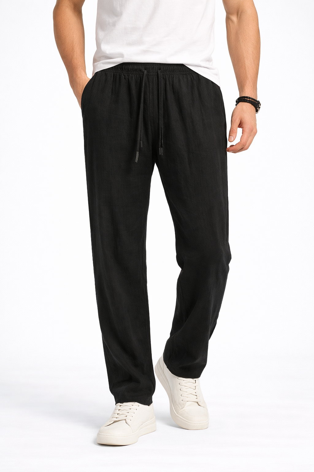 Pantalon Homme en Lin Noir