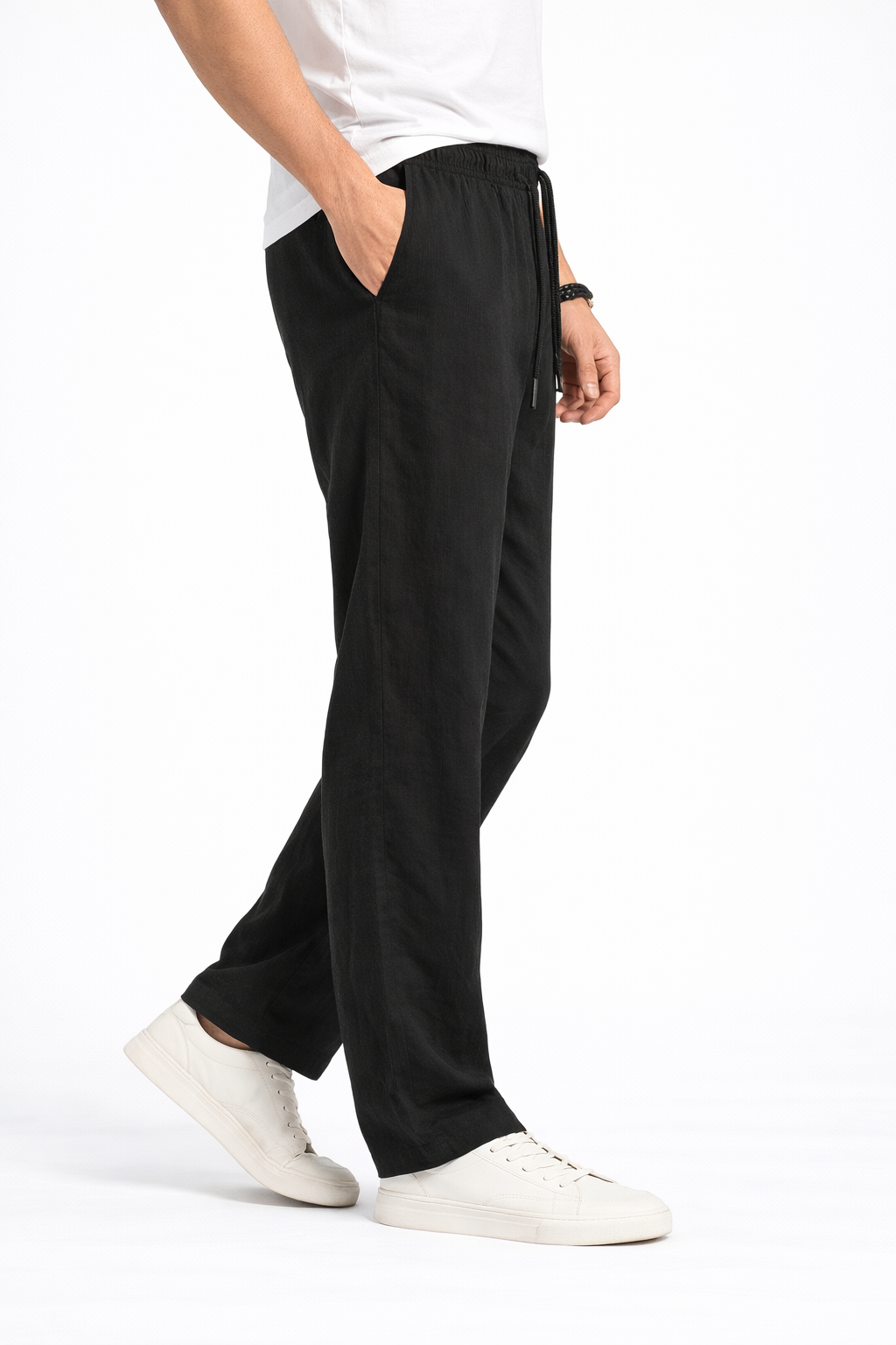 Pantalon Homme en Lin Noir