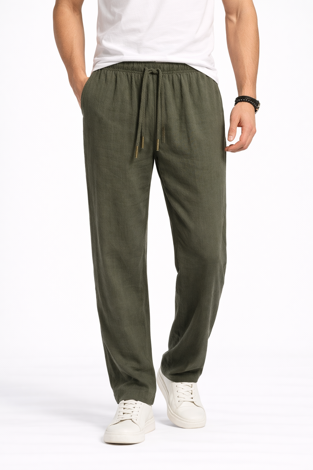 Pantalon Homme en Lin Vert