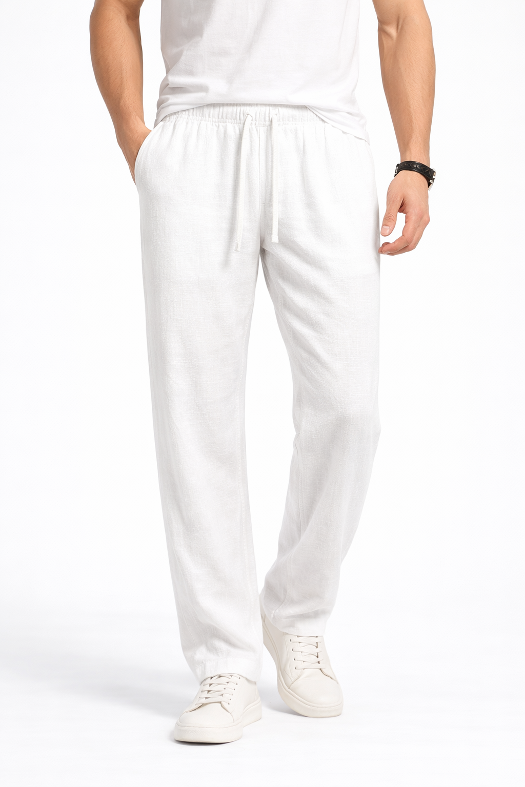 Pantalon Homme en Lin Blanc