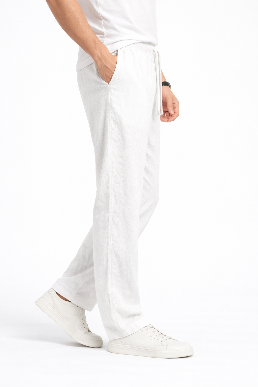 Pantalon Homme en Lin Blanc