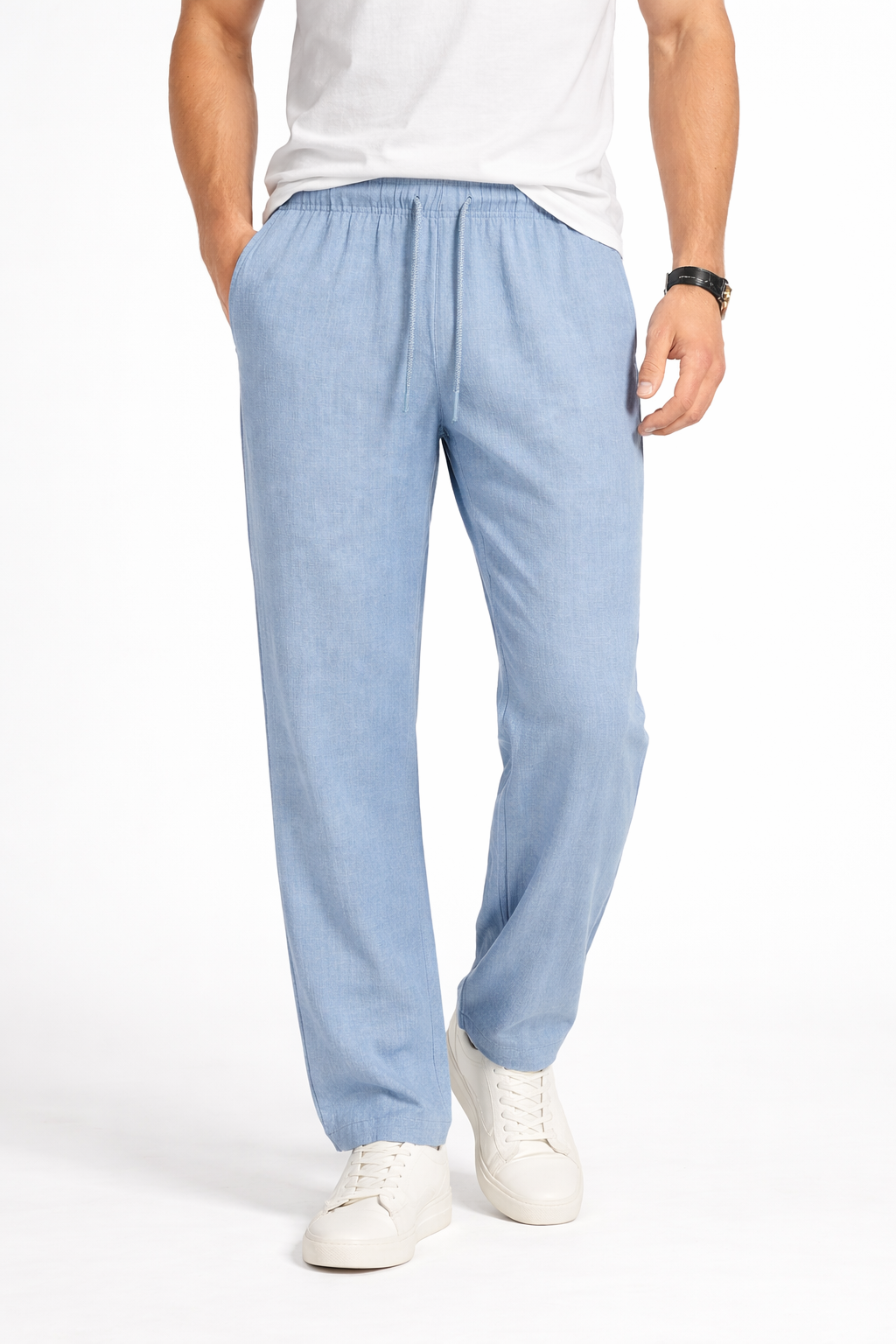 Pantalon Homme en Lin Bleu