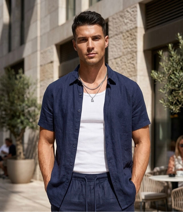 Chemise marine manches courtes