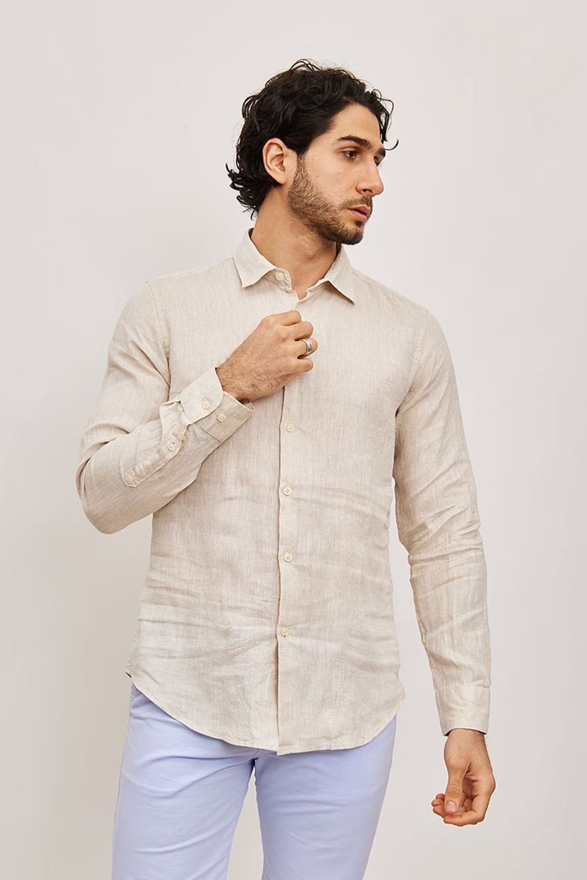 Chemise Homme en Lin Beige
