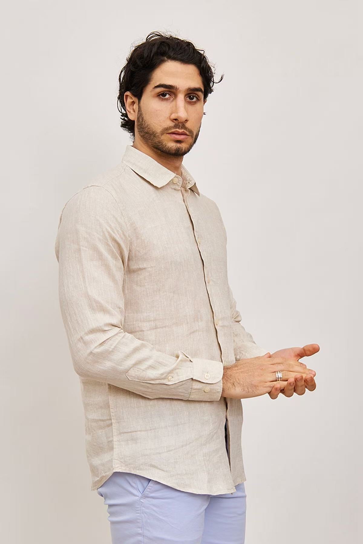 Chemise Homme en Lin Beige